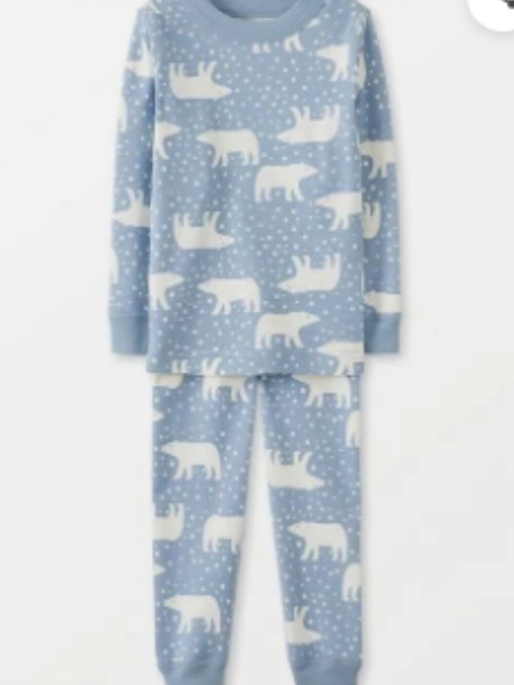 Hanna Andersson Polar Bears Snowy Blue Organic Cotton Pajama Set Size 8